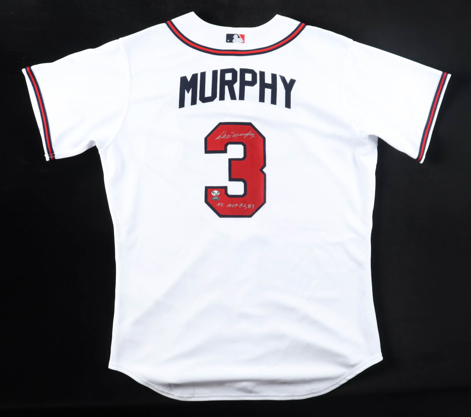 Dale Murphy Signed Braves Majestic Authentic Jersey Inscribed "NL MVP 82, 83" (SportsMemorabilia.com & Radtke) at PristineAuction.com Dale Murphy Signed Braves Majestic Authentic Jersey Inscribed "NL MVP 82, 83" (SportsMemorabilia.com & Radtke) at PristineAuction.com