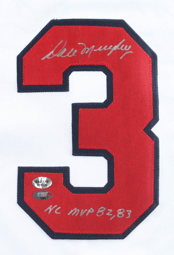 Dale Murphy Signed Braves Majestic Authentic Jersey Inscribed "NL MVP 82, 83" (SportsMemorabilia.com & Radtke) at PristineAuction.com Dale Murphy Signed Braves Majestic Authentic Jersey Inscribed "NL MVP 82, 83" (SportsMemorabilia.com & Radtke) at PristineAuction.com