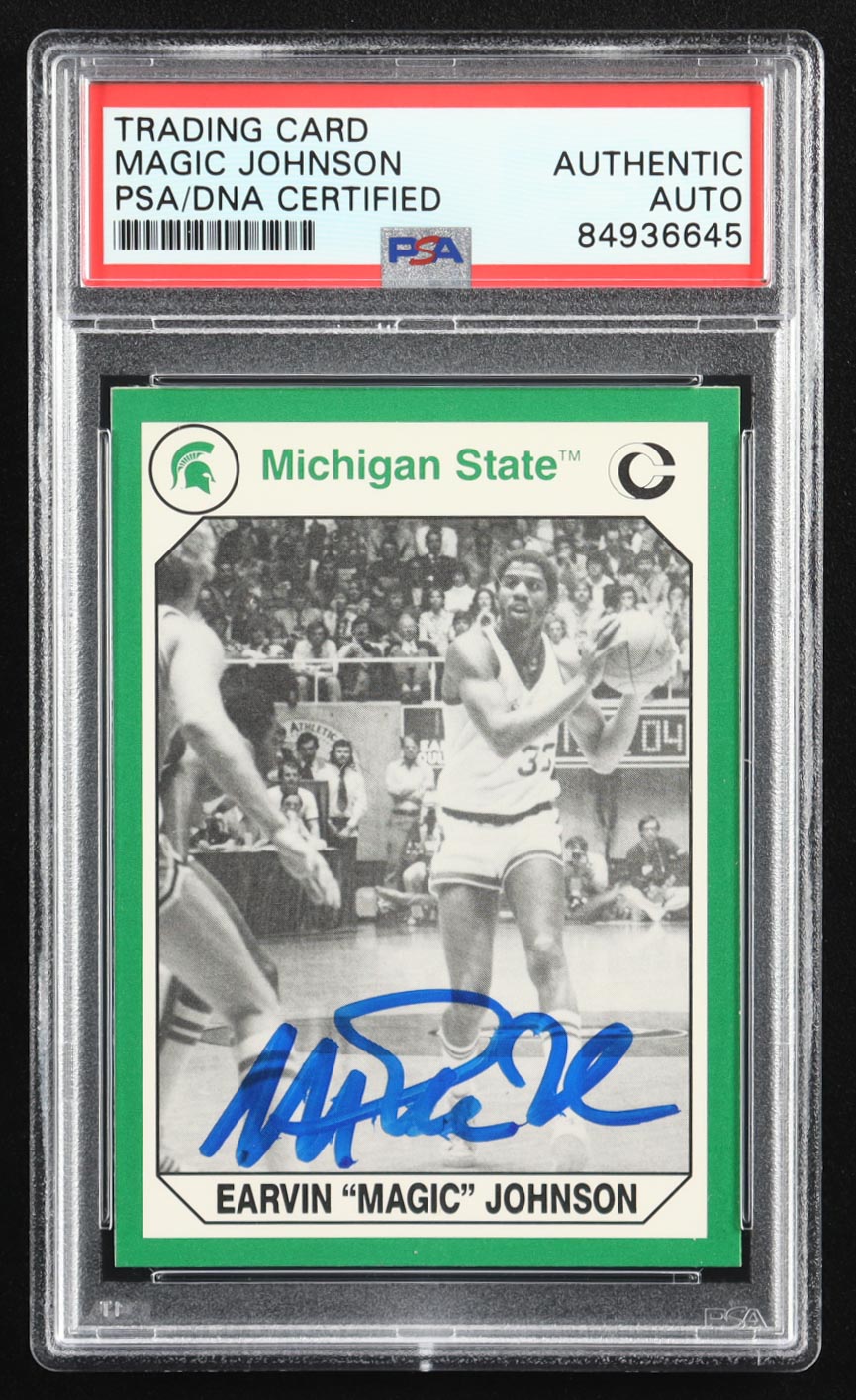 Magic Johnson Signed 1990-91 Michigan State Collegiate Collection 200 #189 BK (PSA) at PristineAuction.com Magic Johnson Signed 1990-91 Michigan State Collegiate Collection 200 #189 BK (PSA) at PristineAuction.com