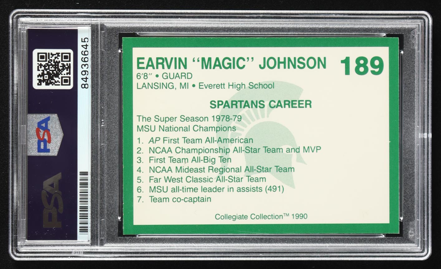 Magic Johnson Signed 1990-91 Michigan State Collegiate Collection 200 #189 BK (PSA) at PristineAuction.com Magic Johnson Signed 1990-91 Michigan State Collegiate Collection 200 #189 BK (PSA) at PristineAuction.com