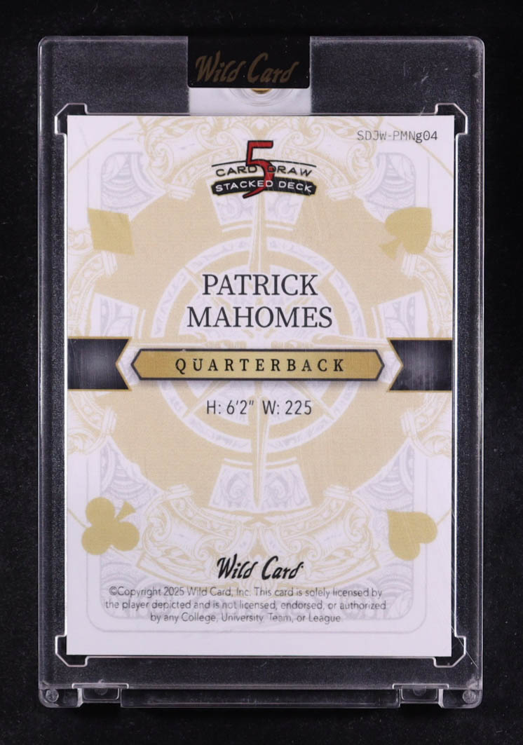Patrick Mahomes III 2025 Wild Card 5 Card Draw Stacked Deck Joker Gold Crystal Holo #SDJWPMNG04 #1/1 at PristineAuction.com Patrick Mahomes III 2025 Wild Card 5 Card Draw Stacked Deck Joker Gold Crystal Holo #SDJWPMNG04 #1/1 at PristineAuction.com
