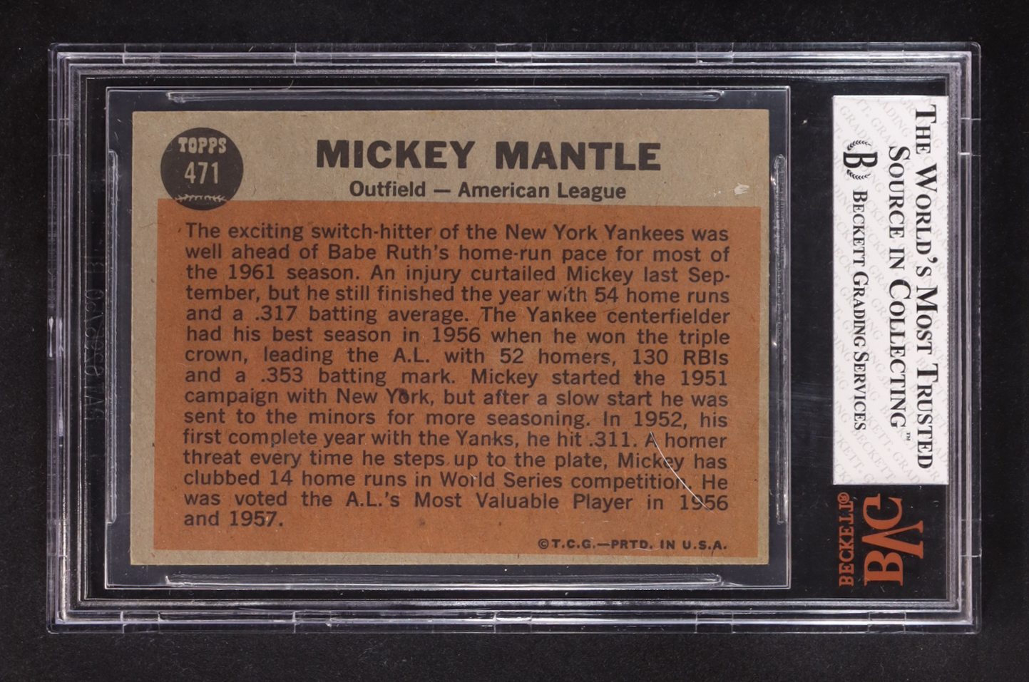 Mickey Mantle 1962 Topps #471 AS (BVG 5.5) at PristineAuction.com Mickey Mantle 1962 Topps #471 AS (BVG 5.5) at PristineAuction.com
