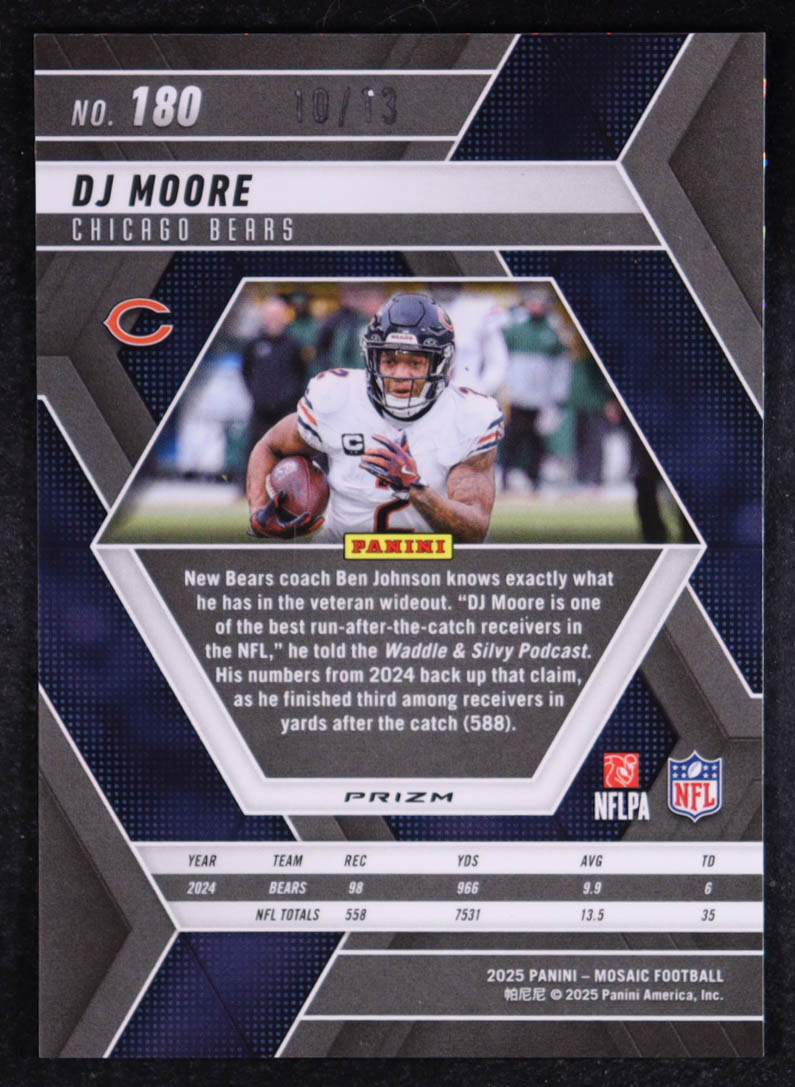 D.J. Moore 2025 Panini Mosaic Mosaic Green Spectris FOTL #180 #10/13 at PristineAuction.com D.J. Moore 2025 Panini Mosaic Mosaic Green Spectris FOTL #180 #10/13 at PristineAuction.com