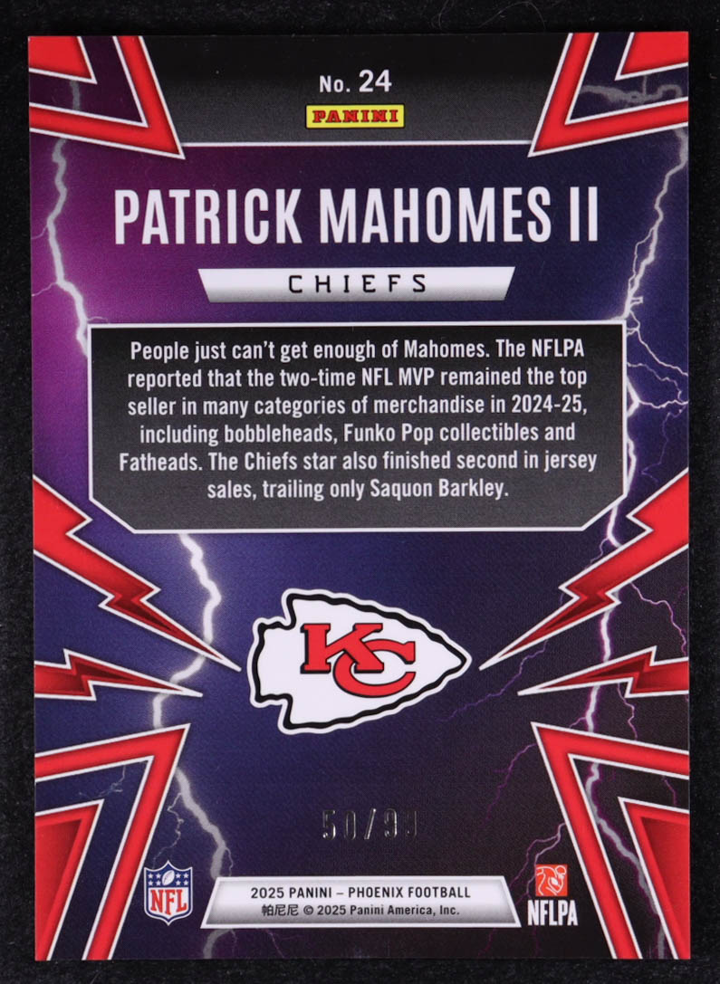 Patrick Mahomes II 2025 Panini Phoenix Thunderbirds Green #24 #50/99 at PristineAuction.com Patrick Mahomes II 2025 Panini Phoenix Thunderbirds Green #24 #50/99 at PristineAuction.com
