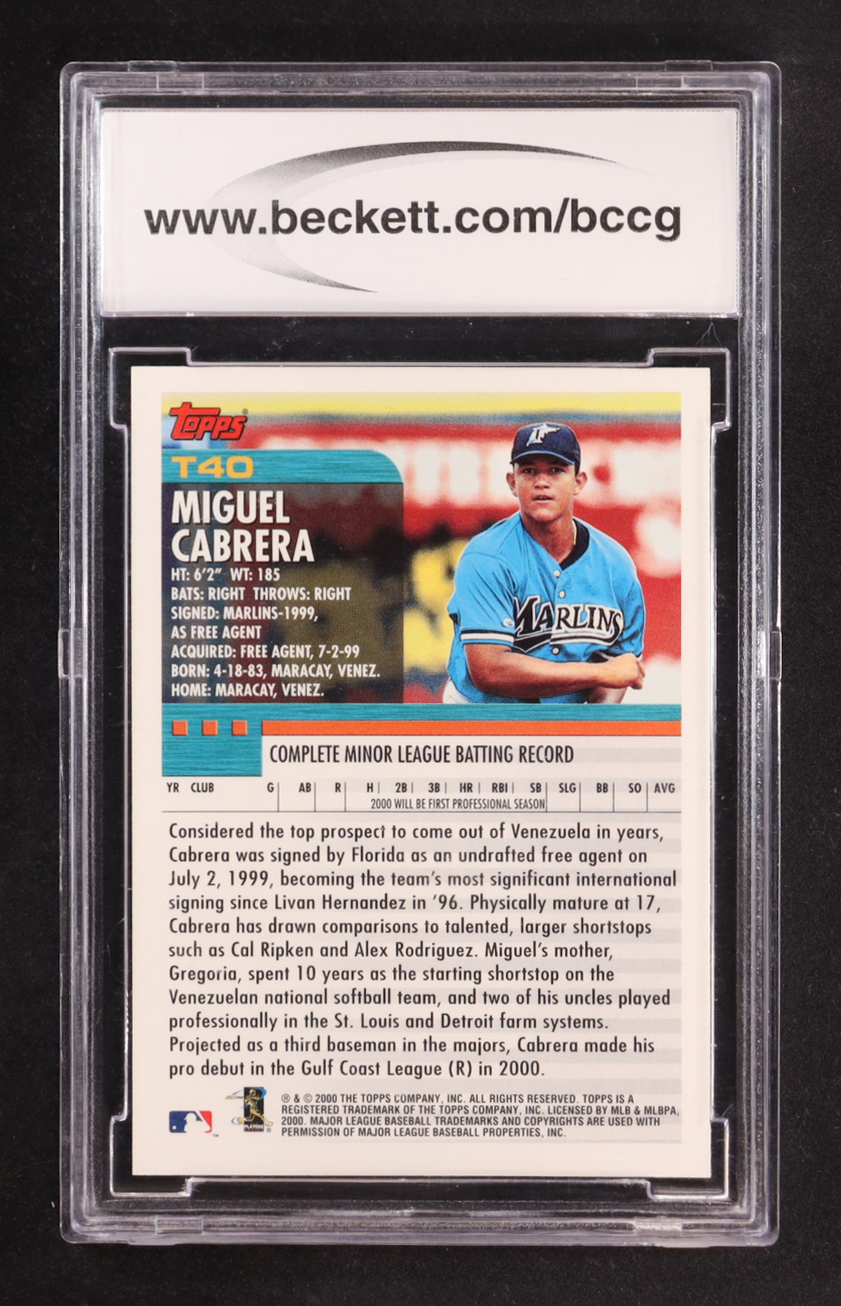 Miguel Cabrera 2000 Topps Traded #T40 RC (BCCG 10) at PristineAuction.com Miguel Cabrera 2000 Topps Traded #T40 RC (BCCG 10) at PristineAuction.com
