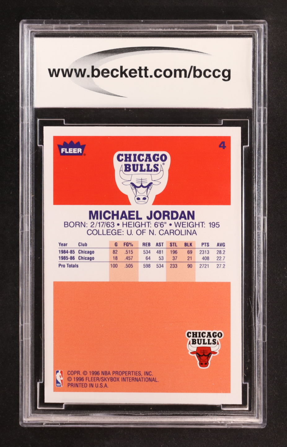 Michael Jordan 1996-97 Fleer Decade of Excellence #4 (BCCG 10) at PristineAuction.com Michael Jordan 1996-97 Fleer Decade of Excellence #4 (BCCG 10) at PristineAuction.com