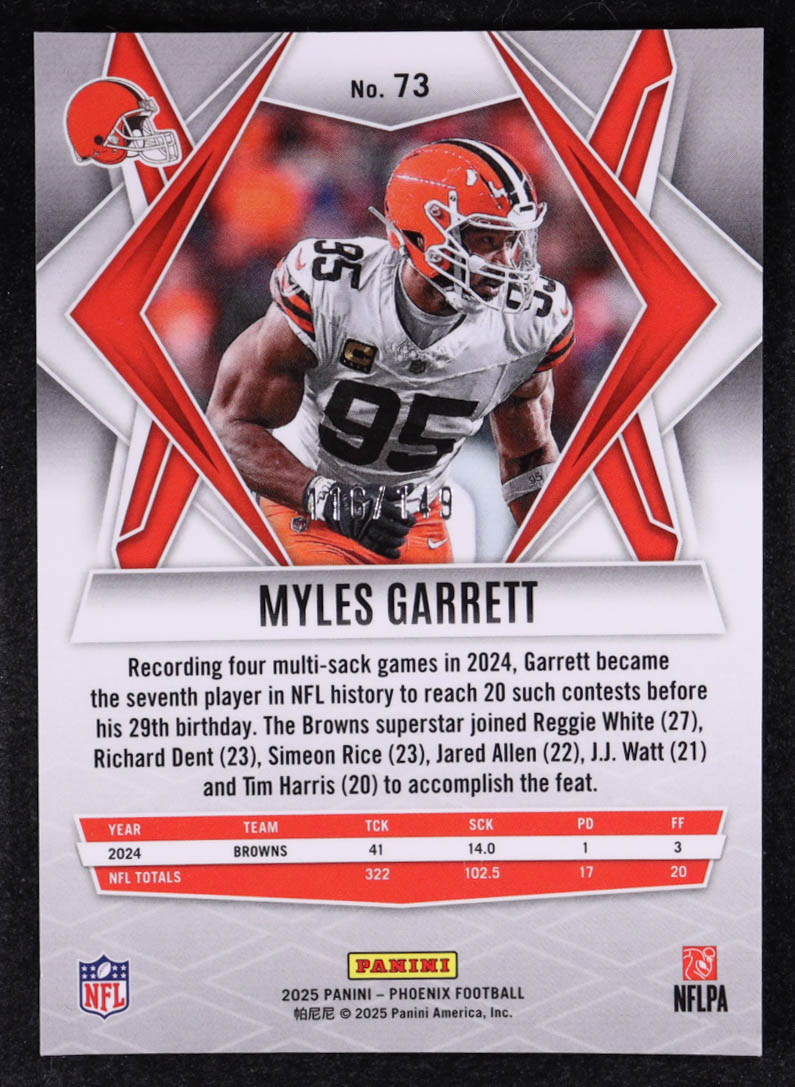 Myles Garrett 2025 Panini Phoenix Green Winter #73 #116/149 at PristineAuction.com Myles Garrett 2025 Panini Phoenix Green Winter #73 #116/149 at PristineAuction.com