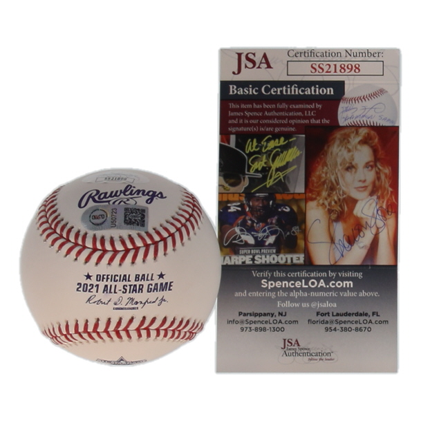 Vladimir Guerrero Jr. Signed 2021 All-Star Game Logo Baseball Inscribed "1st ASG" (JSA & USA SM) at PristineAuction.com Vladimir Guerrero Jr. Signed 2021 All-Star Game Logo Baseball Inscribed "1st ASG" (JSA & USA SM) at PristineAuction.com