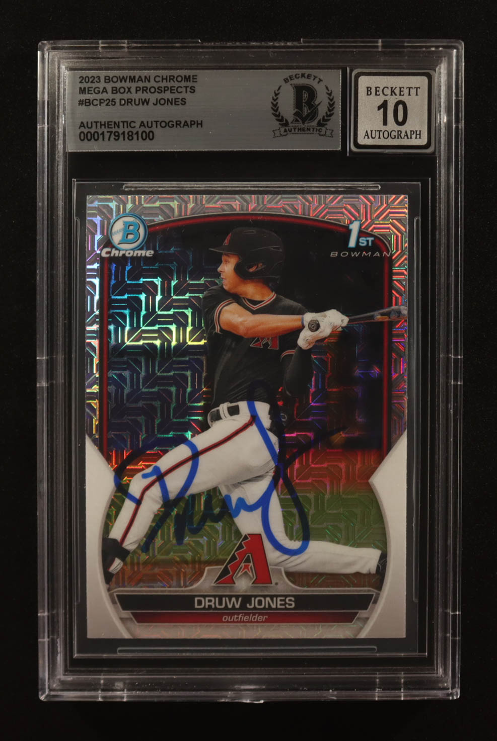 Druw Jones Signed 2023 Bowman Chrome Mega Box Prospects #BCP-25 RC (BGS | Autograph Graded BGS 10) at PristineAuction.com Druw Jones Signed 2023 Bowman Chrome Mega Box Prospects #BCP-25 RC (BGS | Autograph Graded BGS 10) at PristineAuction.com