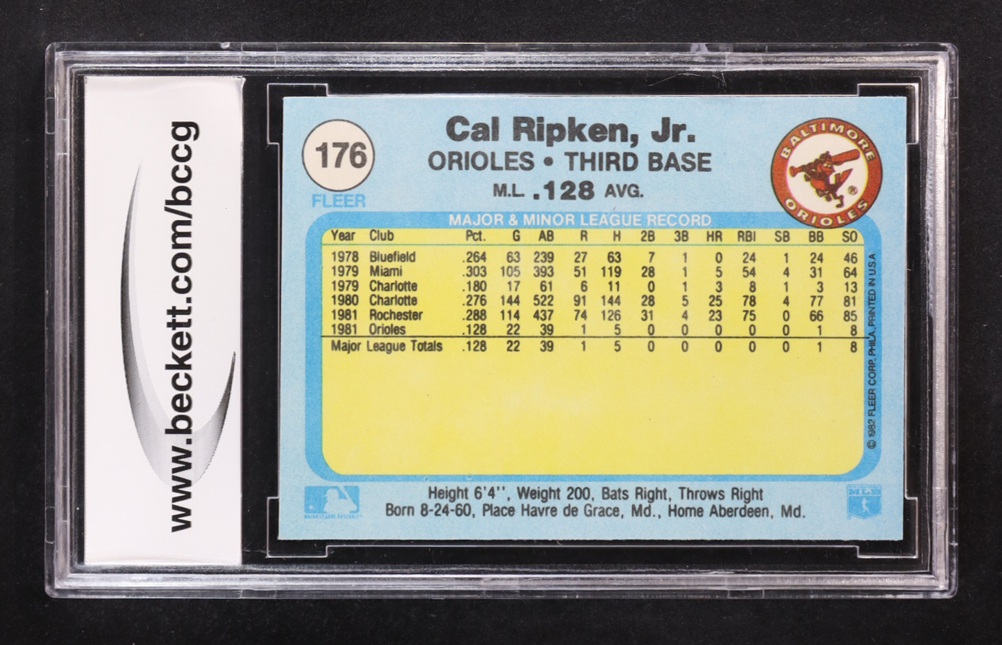 Cal Ripken Jr. 1982 Fleer #176 RC (BCCG 10) at PristineAuction.com Cal Ripken Jr. 1982 Fleer #176 RC (BCCG 10) at PristineAuction.com