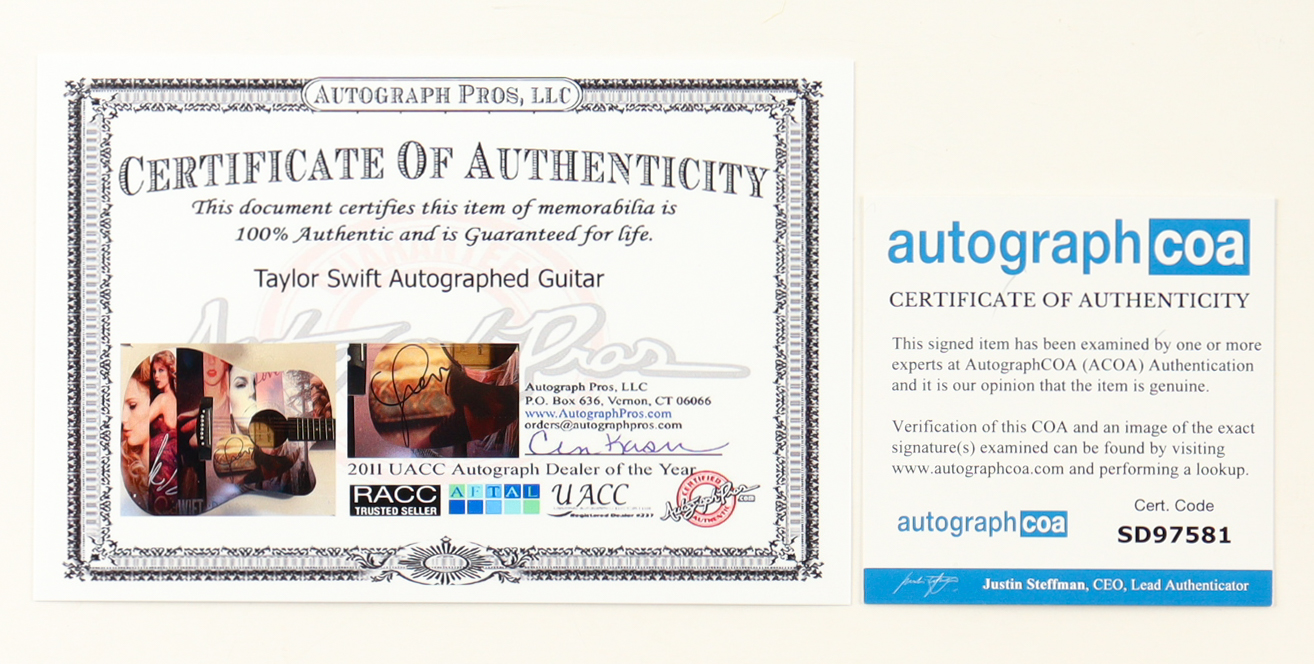 Taylor Swift Guitar with Signed Custom Insert Pickguard (AutographCOA) at PristineAuction.com Taylor Swift Guitar with Signed Custom Insert Pickguard (AutographCOA) at PristineAuction.com