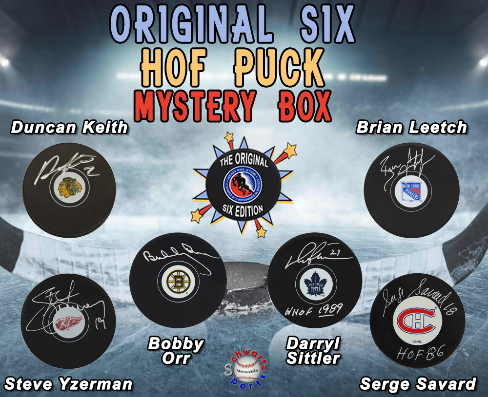 Hockey HALL OF FAMER Signed Logo Hockey Puck Mystery Box – ORIGINAL SIX EDITION - Series 8 (Limited to 125) - Schwartz Sports at PristineAuction.com Hockey HALL OF FAMER Signed Logo Hockey Puck Mystery Box – ORIGINAL SIX EDITION - Series 8 (Limited to 125) - Schwartz Sports at PristineAuction.com