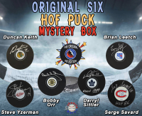 Hockey HALL OF FAMER Signed Logo Hockey Puck Mystery Box &ndash; ORIGINAL SIX EDITION - Series 8 (Limited to 125) - Schwartz Sports at PristineAuction.com