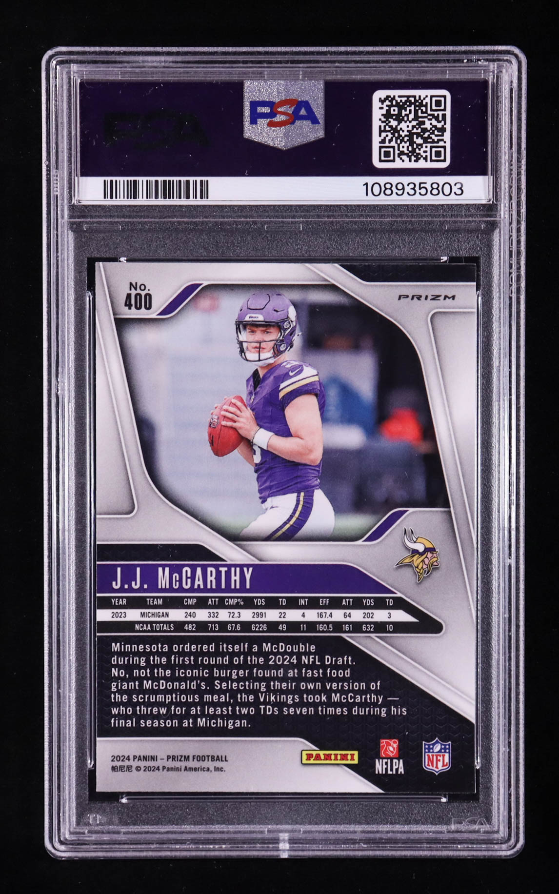 JJ McCarthy 2024 Panini Prizm Prizms Silver #400 RC (PSA 9) at PristineAuction.com JJ McCarthy 2024 Panini Prizm Prizms Silver #400 RC (PSA 9) at PristineAuction.com