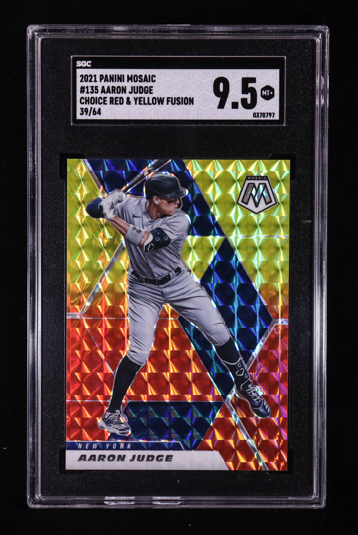 Aaron Judge 2021 Panini Mosaic Mosaic Choice Fusion Red and Yellow #135 #39/64 (SGC 9.5) at PristineAuction.com Aaron Judge 2021 Panini Mosaic Mosaic Choice Fusion Red and Yellow #135 #39/64 (SGC 9.5) at PristineAuction.com