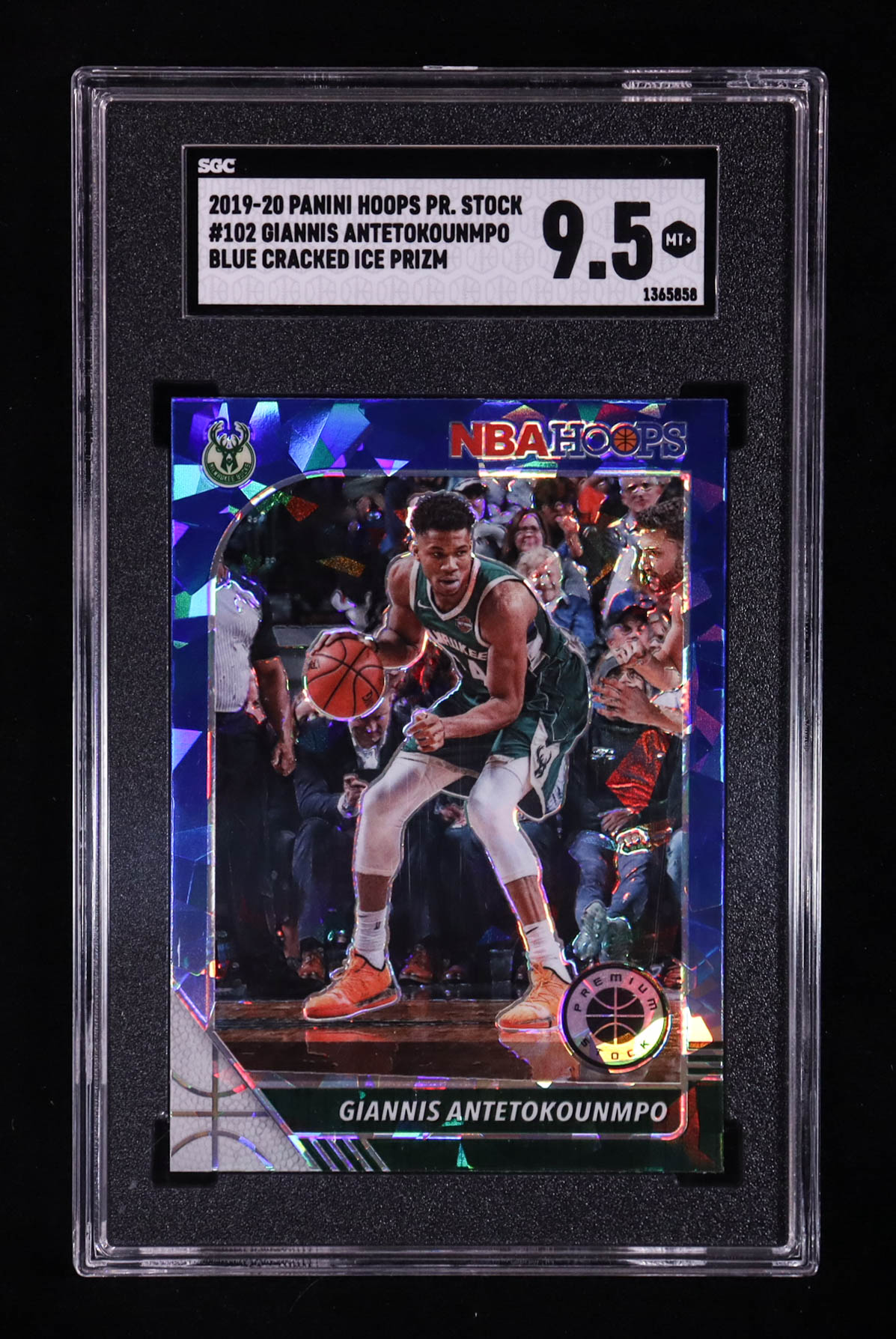 Giannis Antetokounmpo 2019-20 Hoops Premium Stock Prizms Blue Cracked Ice #102 (SGC 9.5) at PristineAuction.com Giannis Antetokounmpo 2019-20 Hoops Premium Stock Prizms Blue Cracked Ice #102 (SGC 9.5) at PristineAuction.com