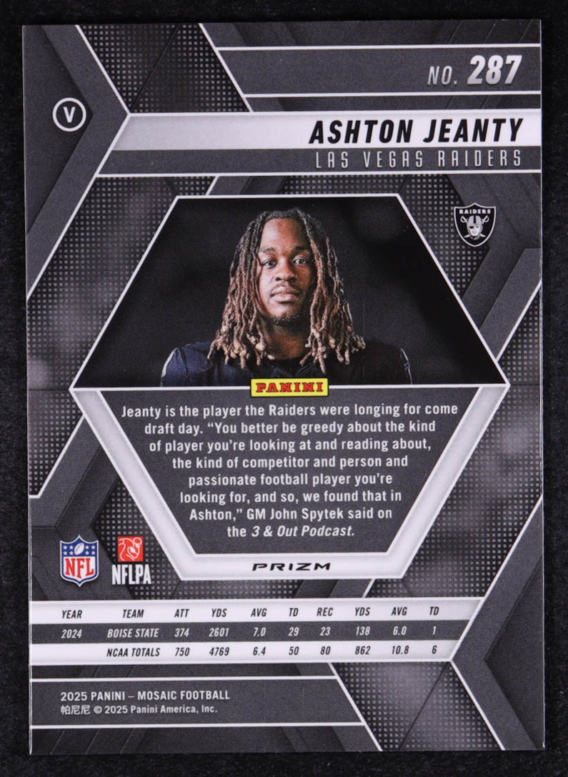 Ashton Jeanty 2025 Panini Mosaic Mosaic Red #287 VAR RC at PristineAuction.com Ashton Jeanty 2025 Panini Mosaic Mosaic Red #287 VAR RC at PristineAuction.com