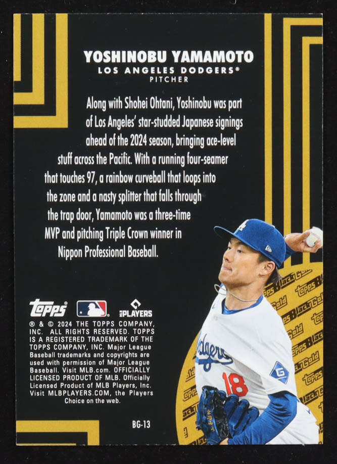 Yoshinobu Yamamoto 2024 Topps Update Black Gold #BG13 RC at PristineAuction.com Yoshinobu Yamamoto 2024 Topps Update Black Gold #BG13 RC at PristineAuction.com