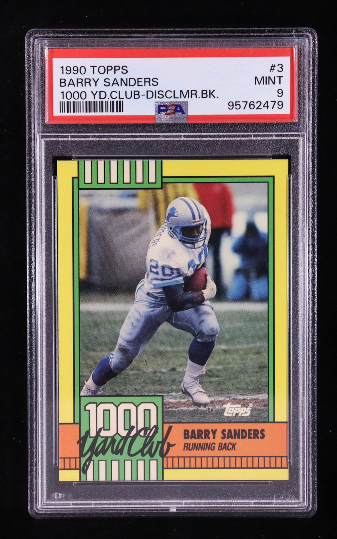 Barry Sanders 1990 Topps 1000 Yard Club Disclaimer Back #3 (PSA 9) at PristineAuction.com Barry Sanders 1990 Topps 1000 Yard Club Disclaimer Back #3 (PSA 9) at PristineAuction.com