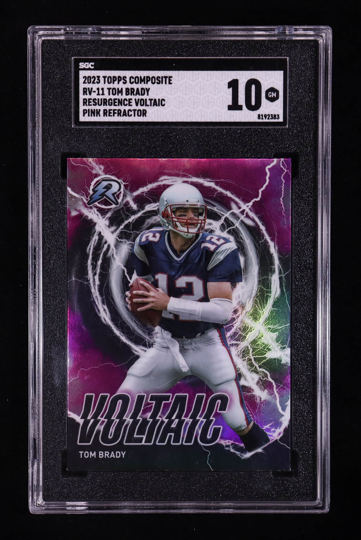 Tom Brady 2023 Topps Composite Resurgence Voltaic Pink Refractors #RV11 (SGC 10) at PristineAuction.com Tom Brady 2023 Topps Composite Resurgence Voltaic Pink Refractors #RV11 (SGC 10) at PristineAuction.com