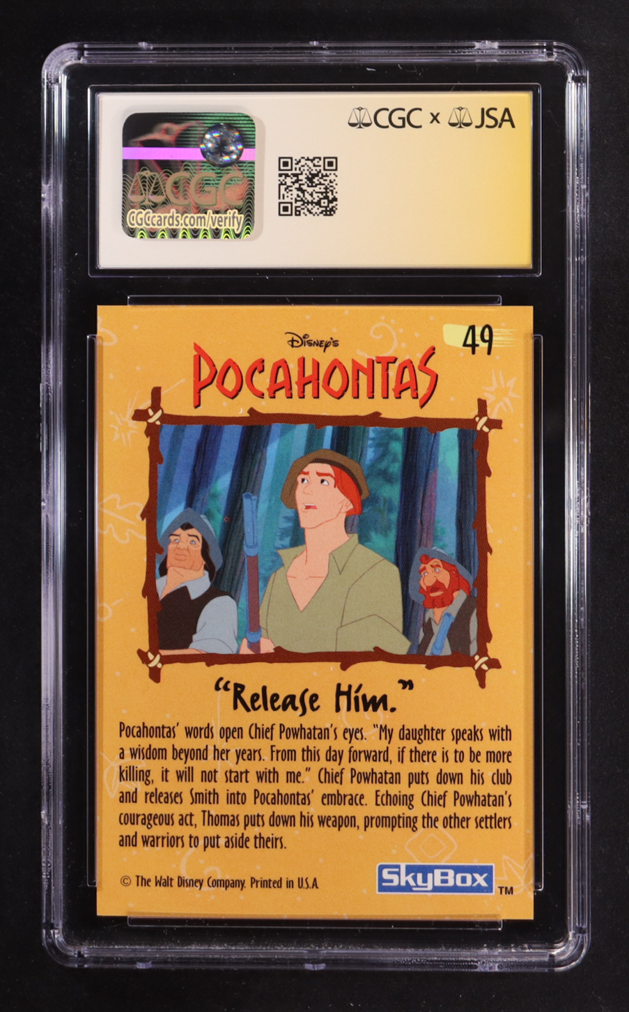 Judy Kuhn Signed 1995 SkyBox Pocahontas #49 Release Him. (CGC 7.5 | Auto 10) at PristineAuction.com Judy Kuhn Signed 1995 SkyBox Pocahontas #49 Release Him. (CGC 7.5 | Auto 10) at PristineAuction.com