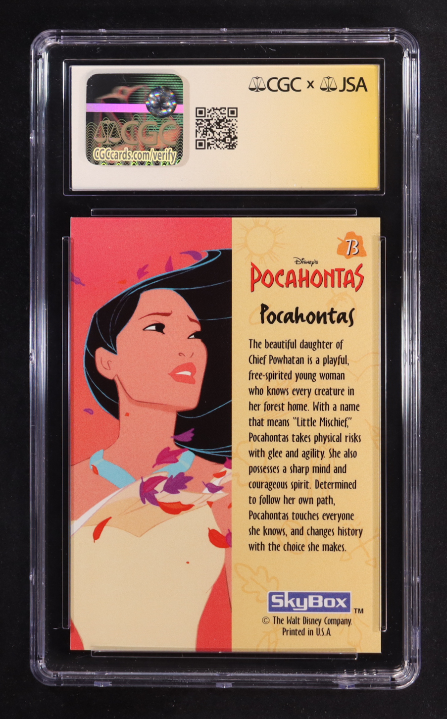 Judy Kuhn Signed 1995 SkyBox Pocahontas #73 Pocahontas (CGC 9 | Auto 8) at PristineAuction.com Judy Kuhn Signed 1995 SkyBox Pocahontas #73 Pocahontas (CGC 9 | Auto 8) at PristineAuction.com