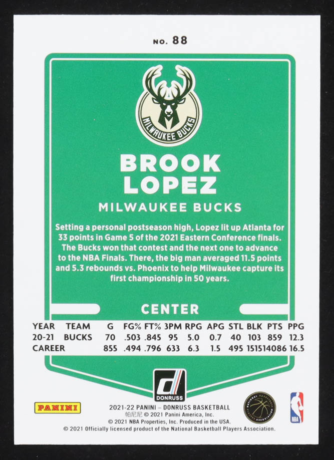 Brook Lopez 2021-22 Donruss Holo Laser #88 #142/149 at PristineAuction.com Brook Lopez 2021-22 Donruss Holo Laser #88 #142/149 at PristineAuction.com