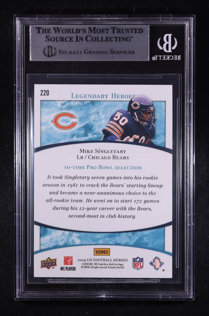 Mike Singletary Signed 2009 Upper Deck Heroes Blue Inscribed "HOF 98" #220 #53/99 (BGS) at PristineAuction.com Mike Singletary Signed 2009 Upper Deck Heroes Blue Inscribed "HOF 98" #220 #53/99 (BGS) at PristineAuction.com