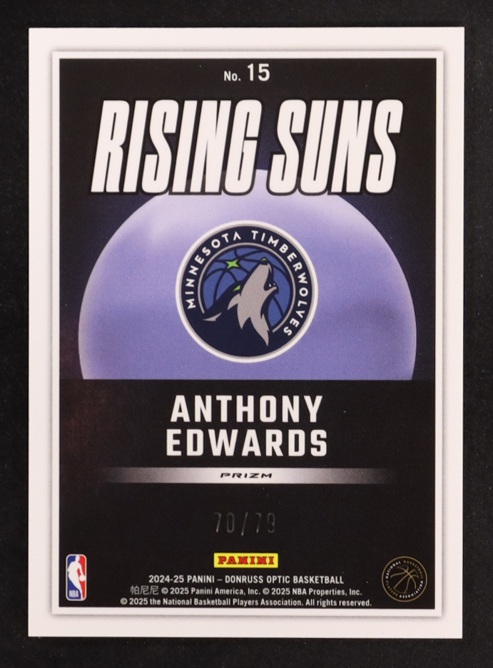 Anthony Edwards 2024-25 Donruss Optic Rising Suns Pink Velocity #15 #70/79 at PristineAuction.com Anthony Edwards 2024-25 Donruss Optic Rising Suns Pink Velocity #15 #70/79 at PristineAuction.com