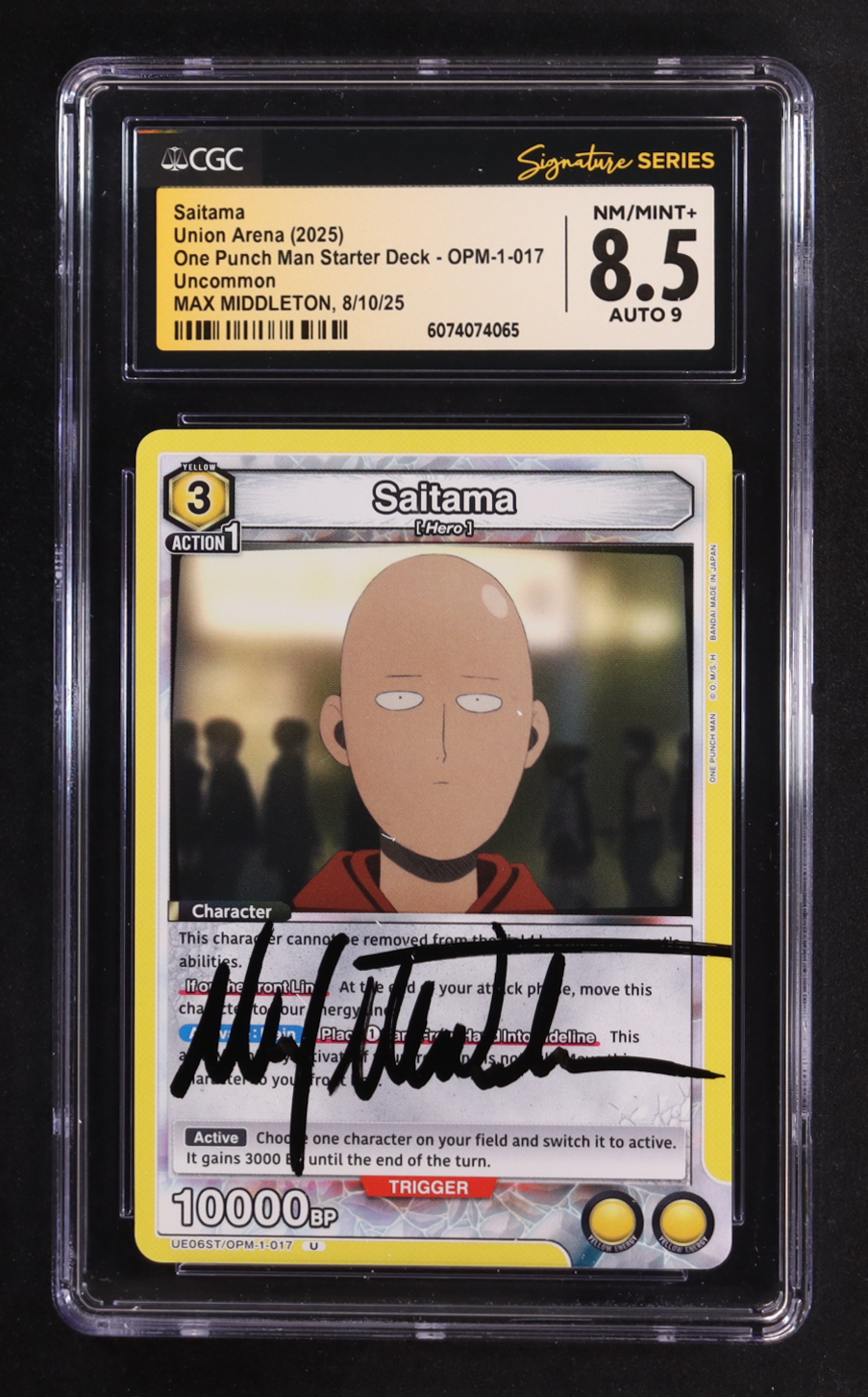 Max Middleton Signed 2025 Union Arena TCG One Punch Man Starter Deck #UE06STOPM1017 Saitama (CGC 8.5 | Auto 9) at PristineAuction.com Max Middleton Signed 2025 Union Arena TCG One Punch Man Starter Deck #UE06STOPM1017 Saitama (CGC 8.5 | Auto 9) at PristineAuction.com