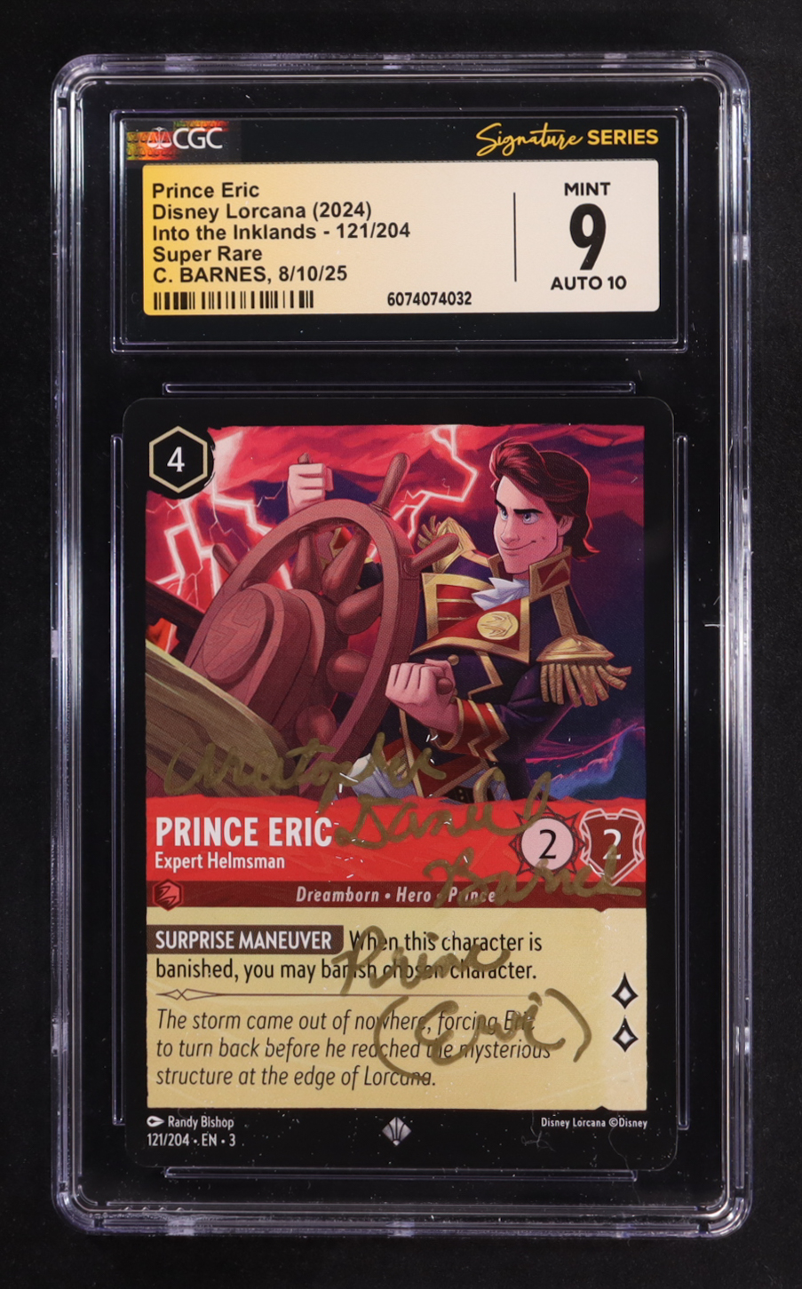 Christopher Barnes Signed 2024 Disney Lorcana TCG Into The Inklands #121 Prince Eric - Expert Helmsman "Prince (Eric)" (CGC 9 | Auto 10) at PristineAuction.com Christopher Barnes Signed 2024 Disney Lorcana TCG Into The Inklands #121 Prince Eric - Expert Helmsman "Prince (Eric)" (CGC 9 | Auto 10) at PristineAuction.com