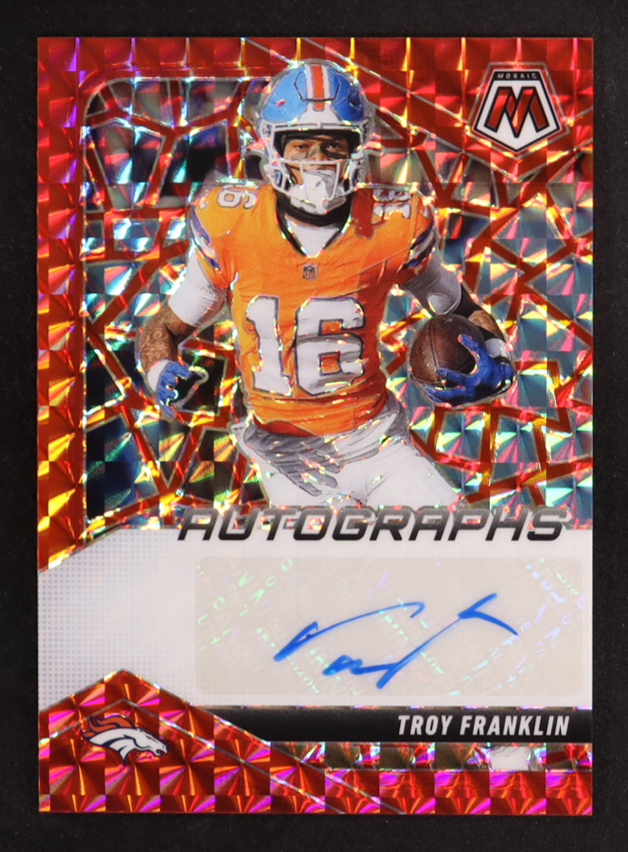 Troy Franklin 2024 Panini Mosaic Rookie Autographs Mosaic Red #378 #180/199 at PristineAuction.com Troy Franklin 2024 Panini Mosaic Rookie Autographs Mosaic Red #378 #180/199 at PristineAuction.com