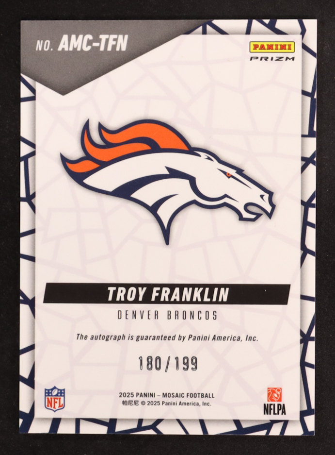 Troy Franklin 2024 Panini Mosaic Rookie Autographs Mosaic Red #378 #180/199 at PristineAuction.com Troy Franklin 2024 Panini Mosaic Rookie Autographs Mosaic Red #378 #180/199 at PristineAuction.com