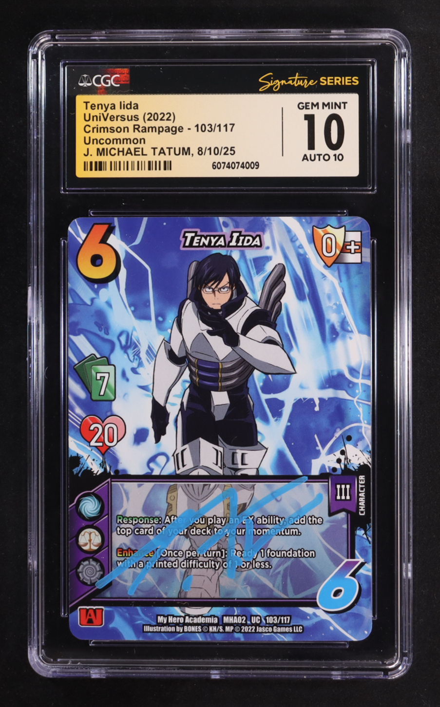 J. Michael Tatum Signed 2022 UniVersus My Hero Academia Crimson Rampage #103 Tenya Iida (CGC 10 | Auto 10) at PristineAuction.com J. Michael Tatum Signed 2022 UniVersus My Hero Academia Crimson Rampage #103 Tenya Iida (CGC 10 | Auto 10) at PristineAuction.com