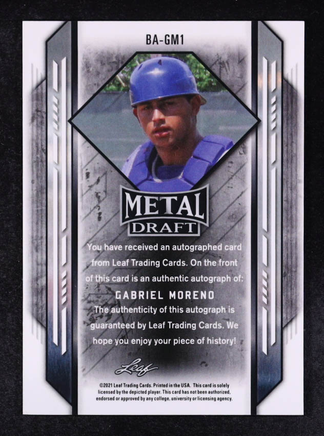 Gabriel Moreno 2021 Leaf Metal Draft Silver Crystal Autographs #BAGM1 RC at PristineAuction.com Gabriel Moreno 2021 Leaf Metal Draft Silver Crystal Autographs #BAGM1 RC at PristineAuction.com