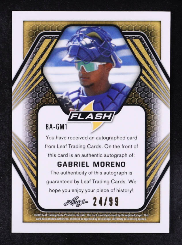 Gabriel Moreno 2021 Leaf Flash Silver Sparkle Autographs #BAGM1 RC at PristineAuction.com Gabriel Moreno 2021 Leaf Flash Silver Sparkle Autographs #BAGM1 RC at PristineAuction.com