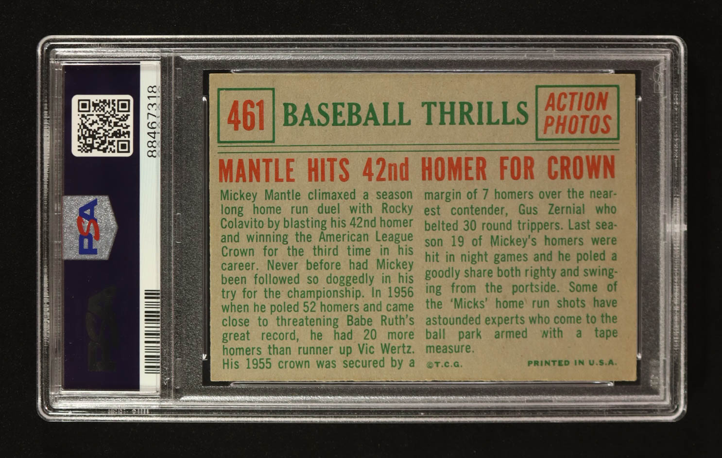 Mickey Mantle 1959 Topps Hits 42nd Homer For Crown #461 (PSA 5) at PristineAuction.com Mickey Mantle 1959 Topps Hits 42nd Homer For Crown #461 (PSA 5) at PristineAuction.com
