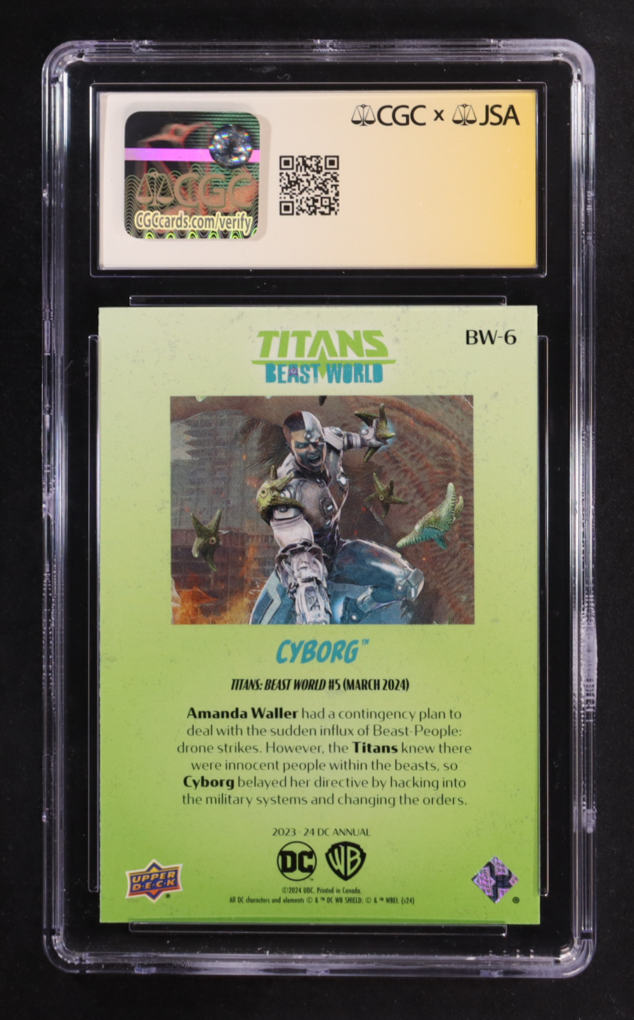 Zeno Robinson Signed 2023-24 Upper Deck DC Annual Beast World #BW6 Cyborg (CGC 10 | Auto 10) at PristineAuction.com Zeno Robinson Signed 2023-24 Upper Deck DC Annual Beast World #BW6 Cyborg (CGC 10 | Auto 10) at PristineAuction.com