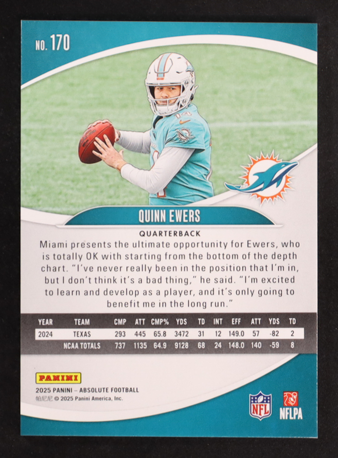 Quinn Ewers 2025 Absolute #170 #029/375 RC at PristineAuction.com Quinn Ewers 2025 Absolute #170 #029/375 RC at PristineAuction.com