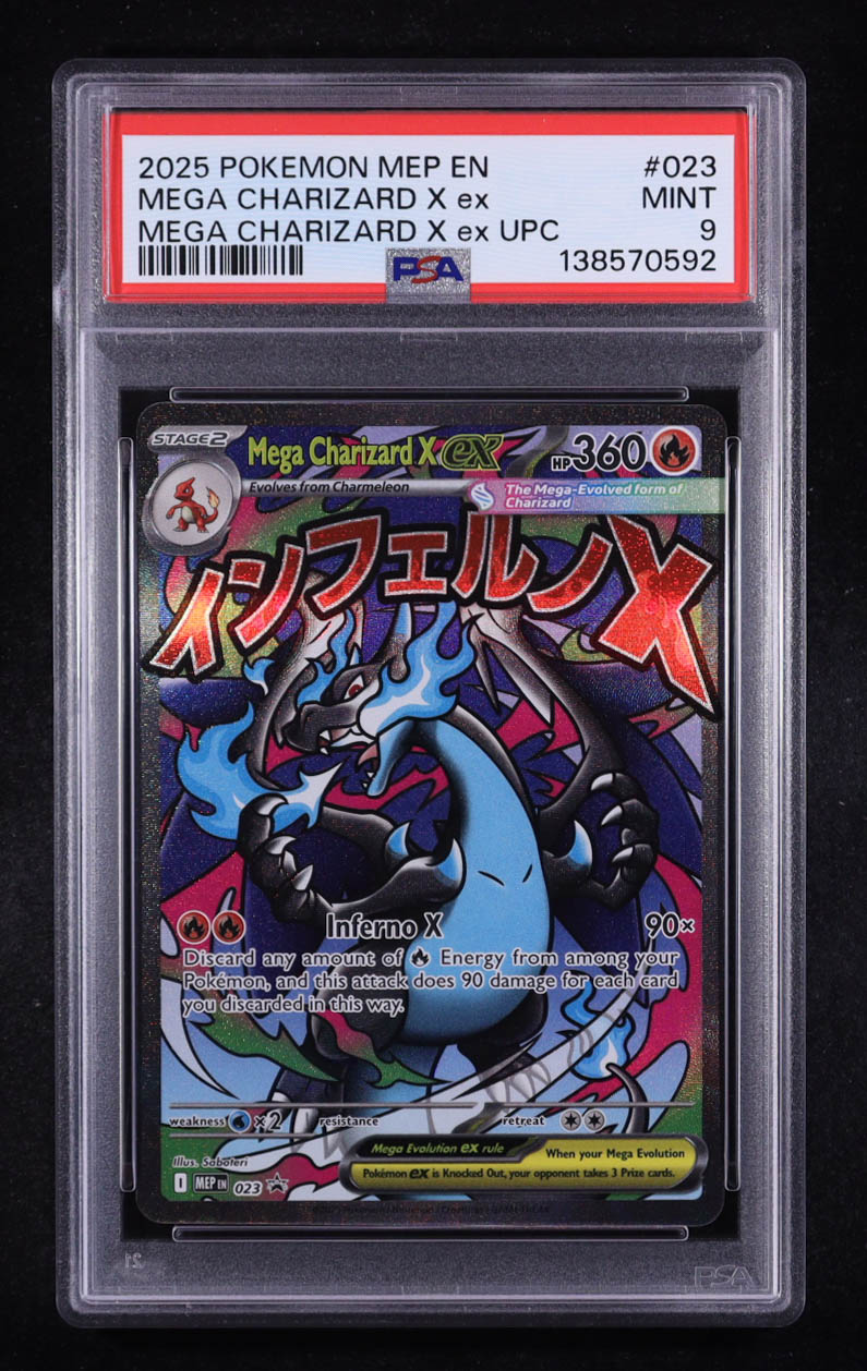 Mega Charizard X Ex 2025 Pokemon TCG Mega Evolution Black Star Promos Ultra Premium Collection #023 (PSA 9) at PristineAuction.com Mega Charizard X Ex 2025 Pokemon TCG Mega Evolution Black Star Promos Ultra Premium Collection #023 (PSA 9) at PristineAuction.com