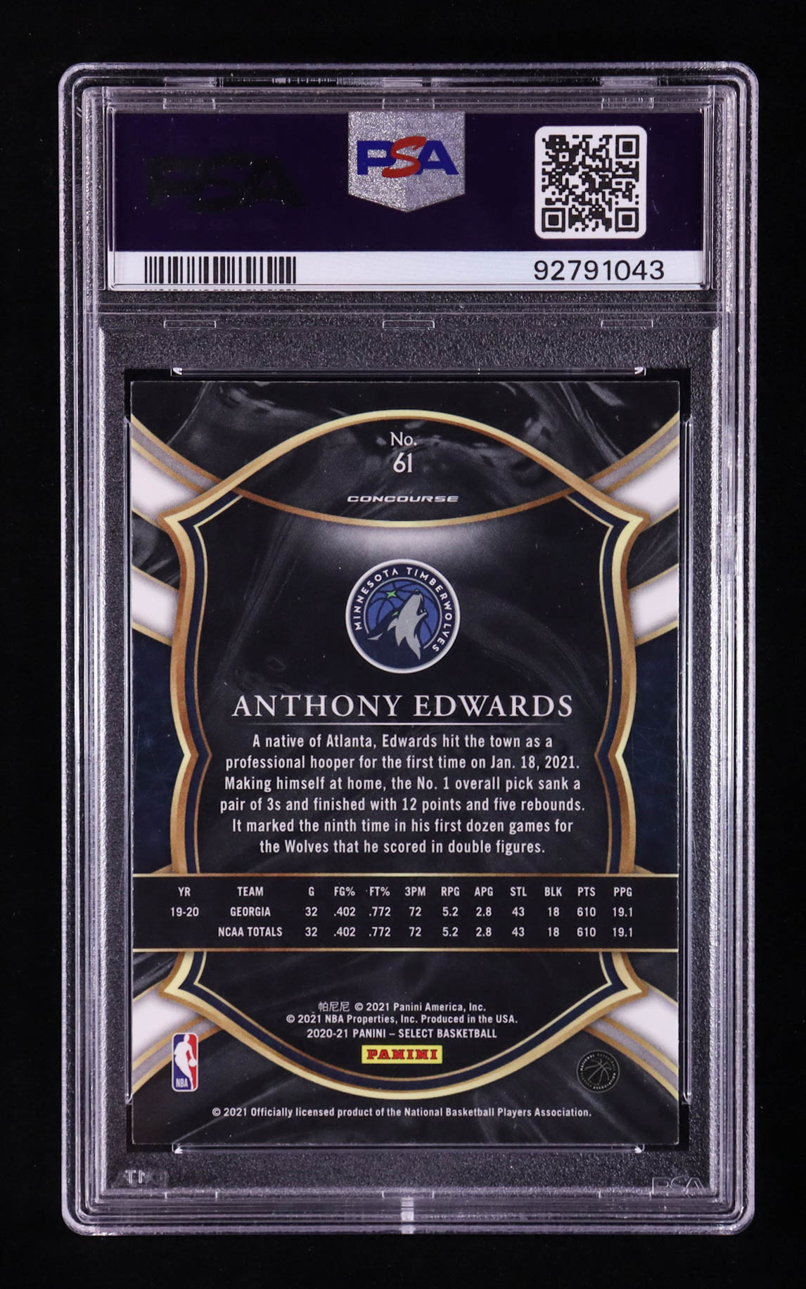 Anthony Edwards 2020-21 Select Blue Retail #61 RC (PSA 9) at PristineAuction.com Anthony Edwards 2020-21 Select Blue Retail #61 RC (PSA 9) at PristineAuction.com