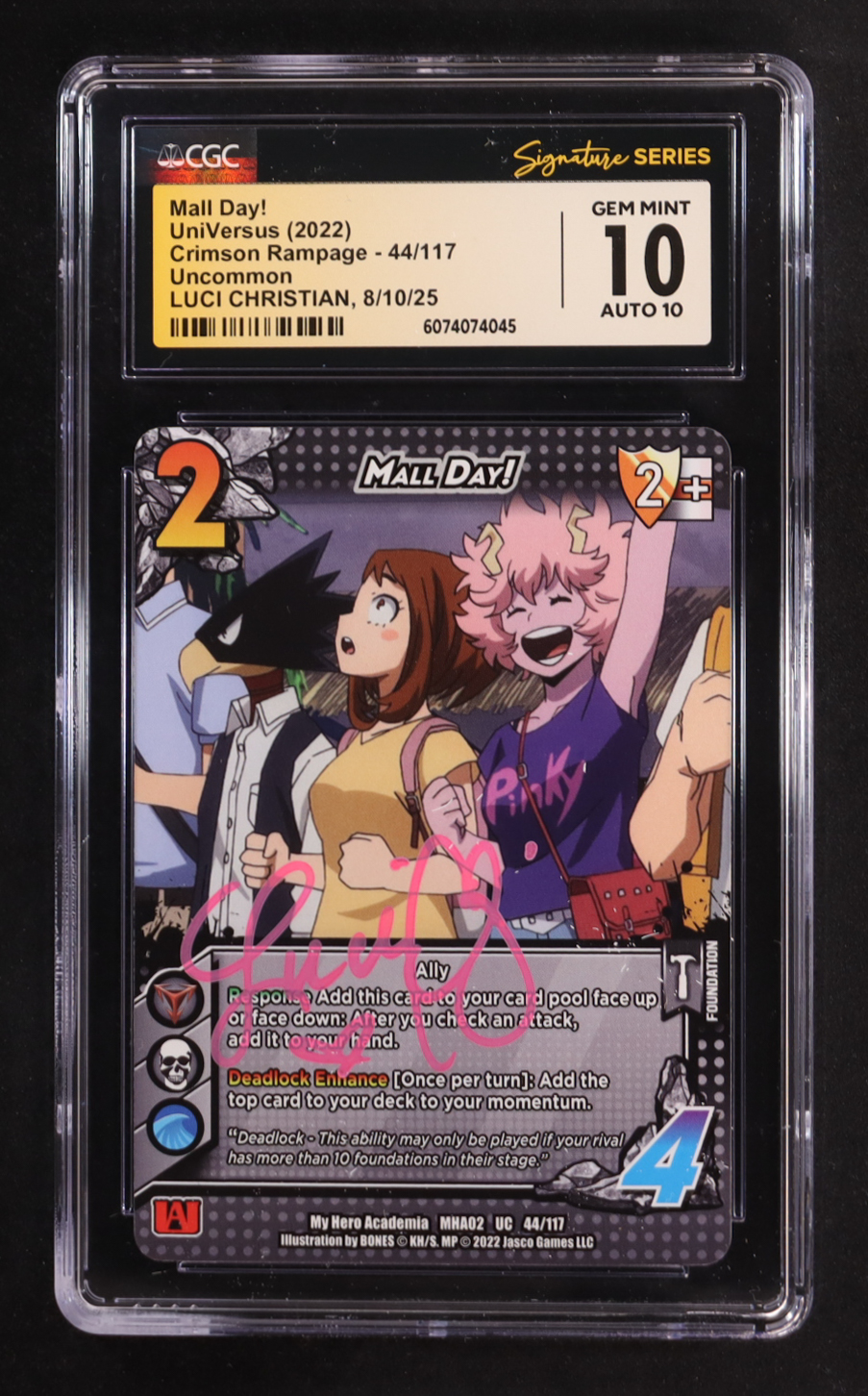 Luci Christian Signed 2022 UniVersus My Hero Academia Crimson Rampage #44 Mall Day! (CGC 10 | Auto 10) at PristineAuction.com Luci Christian Signed 2022 UniVersus My Hero Academia Crimson Rampage #44 Mall Day! (CGC 10 | Auto 10) at PristineAuction.com