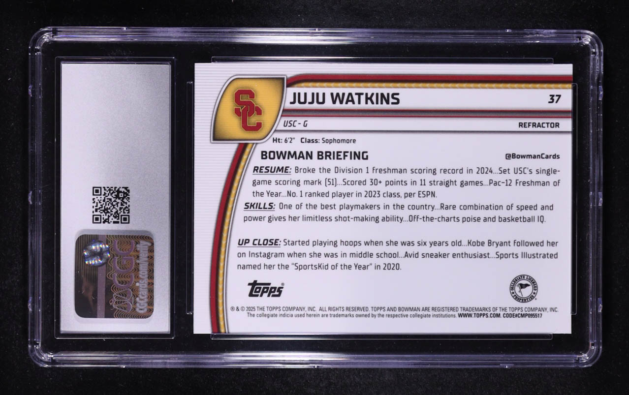 Juju Watkins 2024-25 Bowman Chrome University Refractors #37 RC (CGC 10) at PristineAuction.com Juju Watkins 2024-25 Bowman Chrome University Refractors #37 RC (CGC 10) at PristineAuction.com