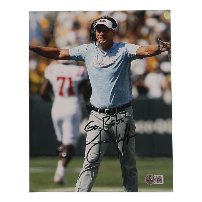 Lane Kiffin Signed Ole Miss Rebels 8x10 Photo Inscribed "Go Rebs!" (Beckett) at PristineAuction.com Lane Kiffin Signed Ole Miss Rebels 8x10 Photo Inscribed "Go Rebs!" (Beckett) at PristineAuction.com