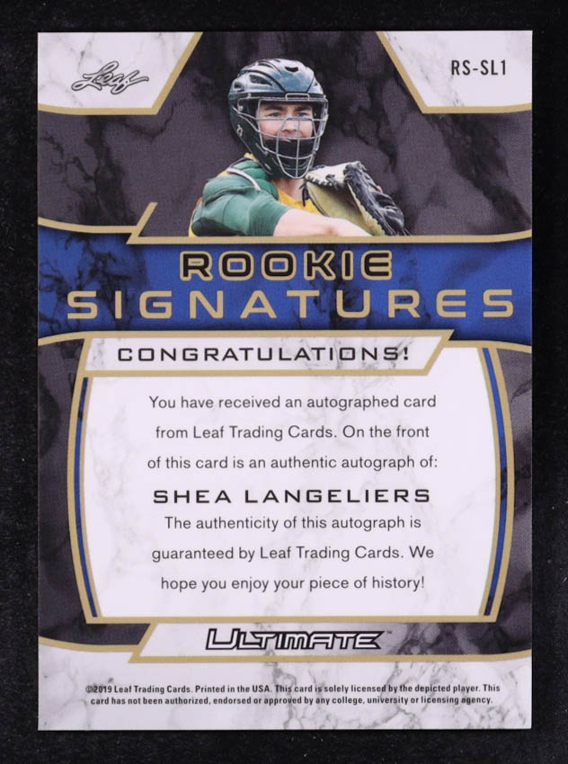 Shea Langeliers 2019 Leaf Ultimate Rookie Signatures Autographs #RSSL1 #21/25 RC at PristineAuction.com Shea Langeliers 2019 Leaf Ultimate Rookie Signatures Autographs #RSSL1 #21/25 RC at PristineAuction.com