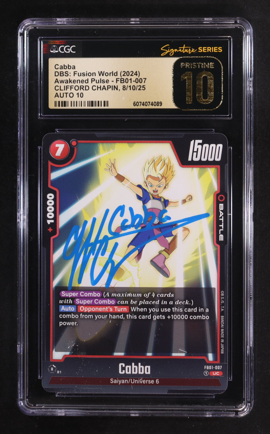 Clifford Chapin Signed 2024 Dragon Ball Super Fusion World Awakened Pulse #FB01007 Cabba "Cabba" (CGC 10 | Pristine Black Label | Auto 10) at PristineAuction.com Clifford Chapin Signed 2024 Dragon Ball Super Fusion World Awakened Pulse #FB01007 Cabba "Cabba" (CGC 10 | Pristine Black Label | Auto 10) at PristineAuction.com