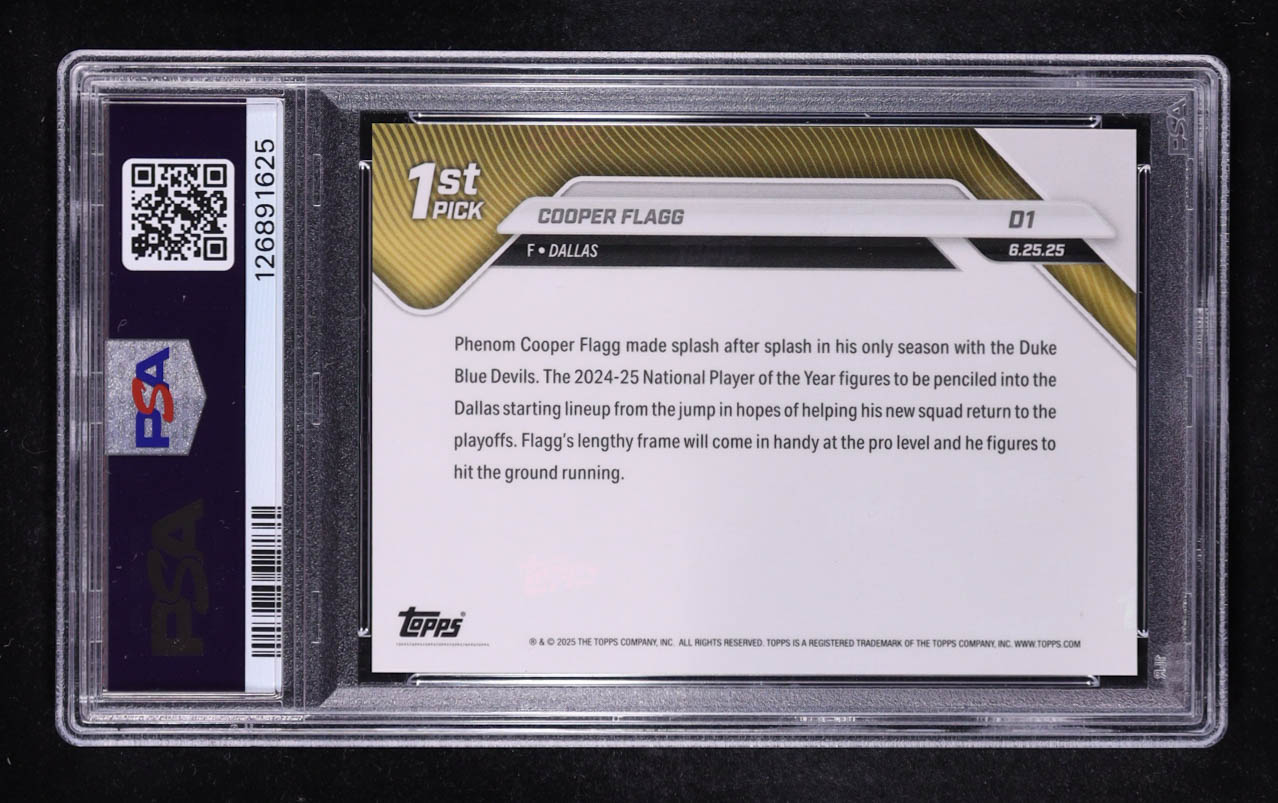 Cooper Flagg 2025-26 Topps Now #D1 RC (PSA 10) at PristineAuction.com Cooper Flagg 2025-26 Topps Now #D1 RC (PSA 10) at PristineAuction.com
