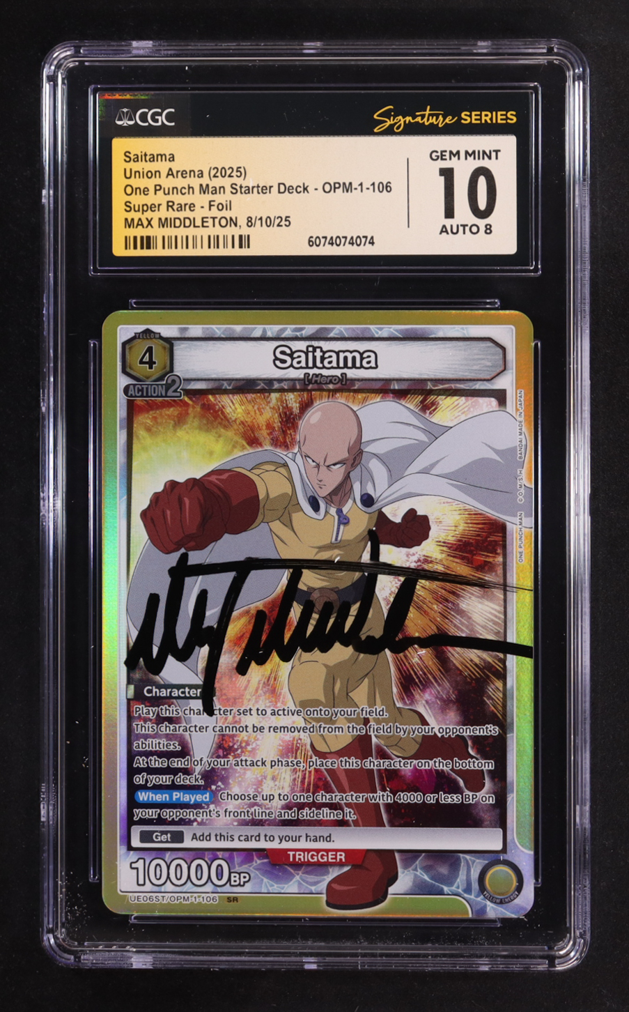Max Middleton Signed 2025 Union Arena TCG One Punch Man Starter Deck #UE06STOPM1106 Saitama (CGC 10 | Auto 8) at PristineAuction.com Max Middleton Signed 2025 Union Arena TCG One Punch Man Starter Deck #UE06STOPM1106 Saitama (CGC 10 | Auto 8) at PristineAuction.com