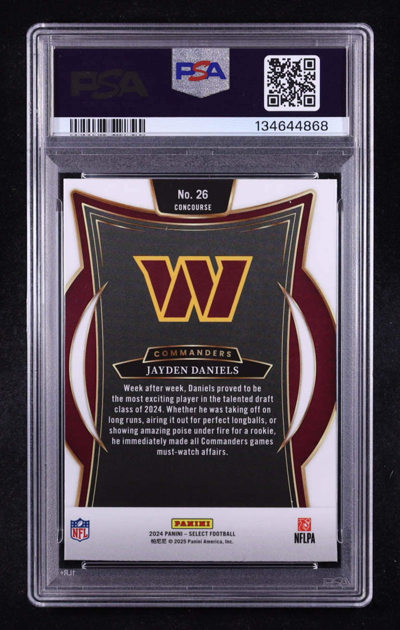 Jayden Daniels Signed 2024 Panini Select #26 RC (PSA 9 | Autograph Graded PSA 10) at PristineAuction.com Jayden Daniels Signed 2024 Panini Select #26 RC (PSA 9 | Autograph Graded PSA 10) at PristineAuction.com
