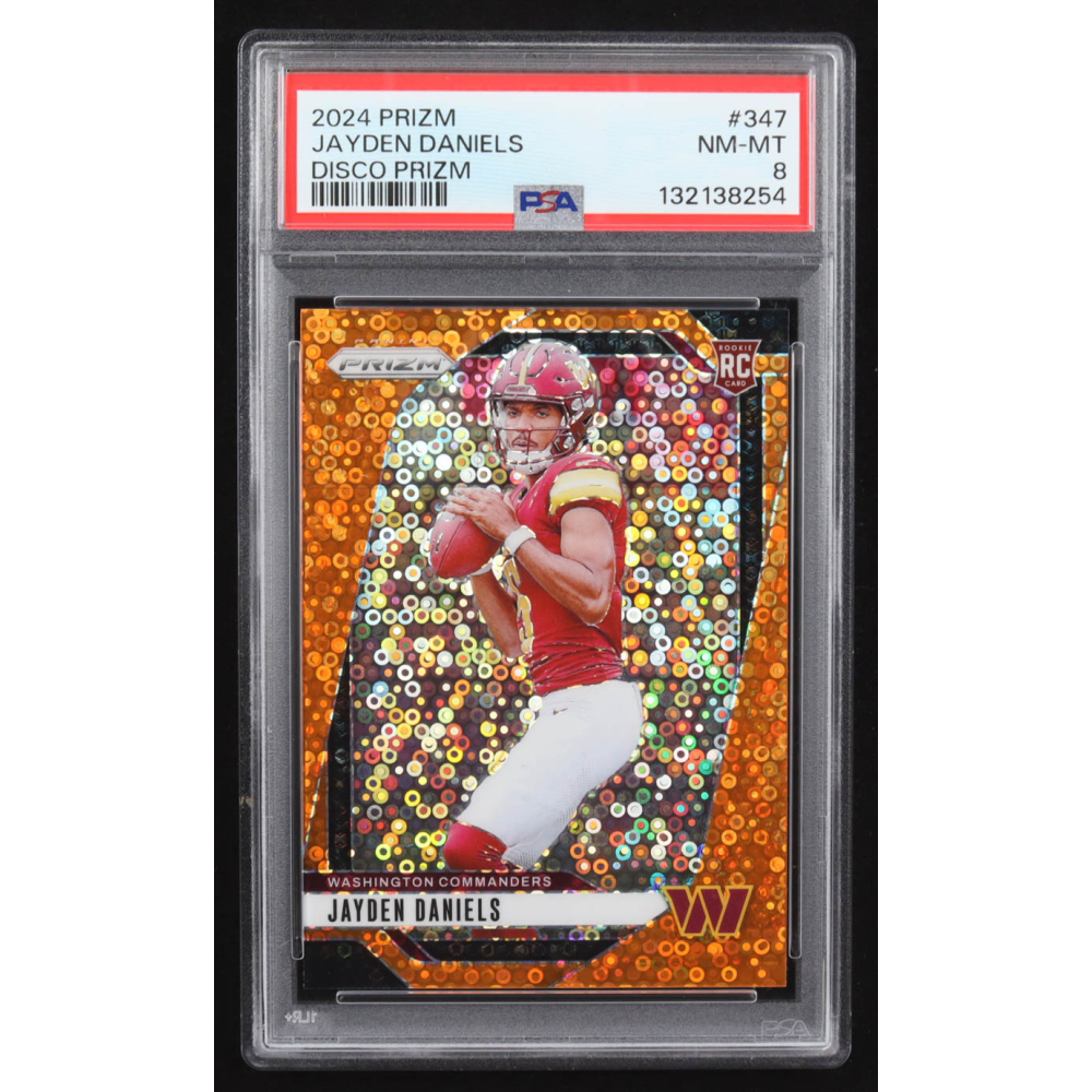 Jayden Daniels 2024 Panini Prizm Prizms Orange Disco #347 RC (PSA 8) at PristineAuction.com